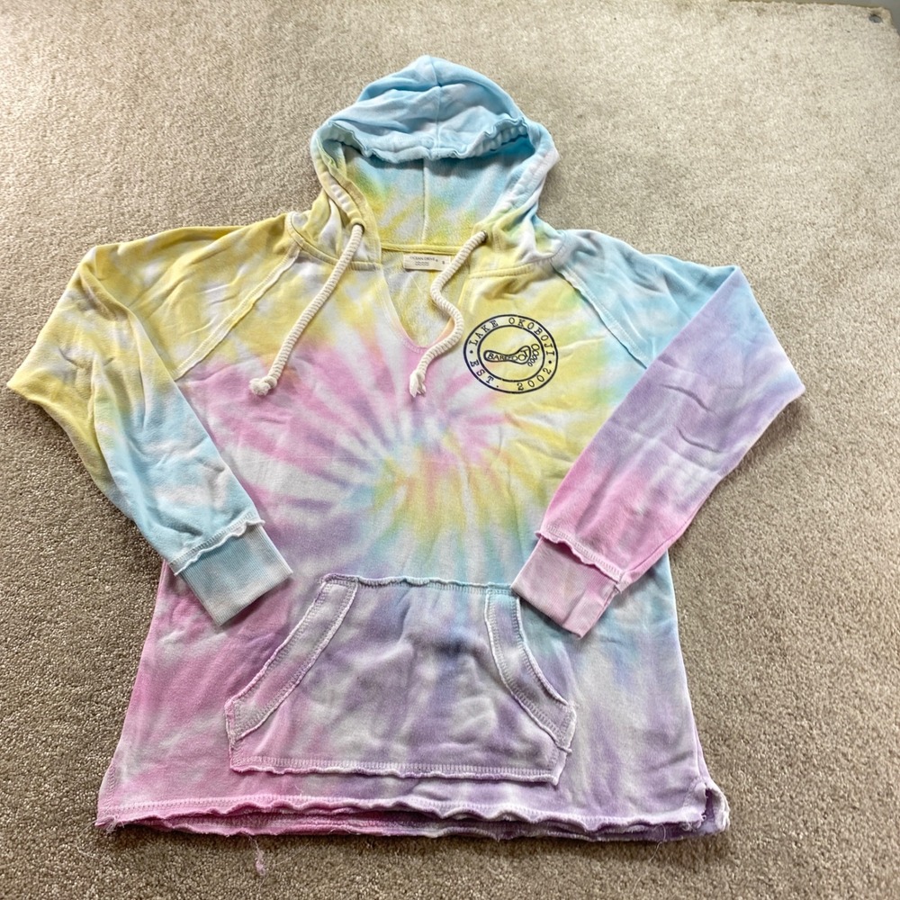 Ocean Drive Hoodie Womens Small Multi Color Tie Dye Lake Okoboji Graphic